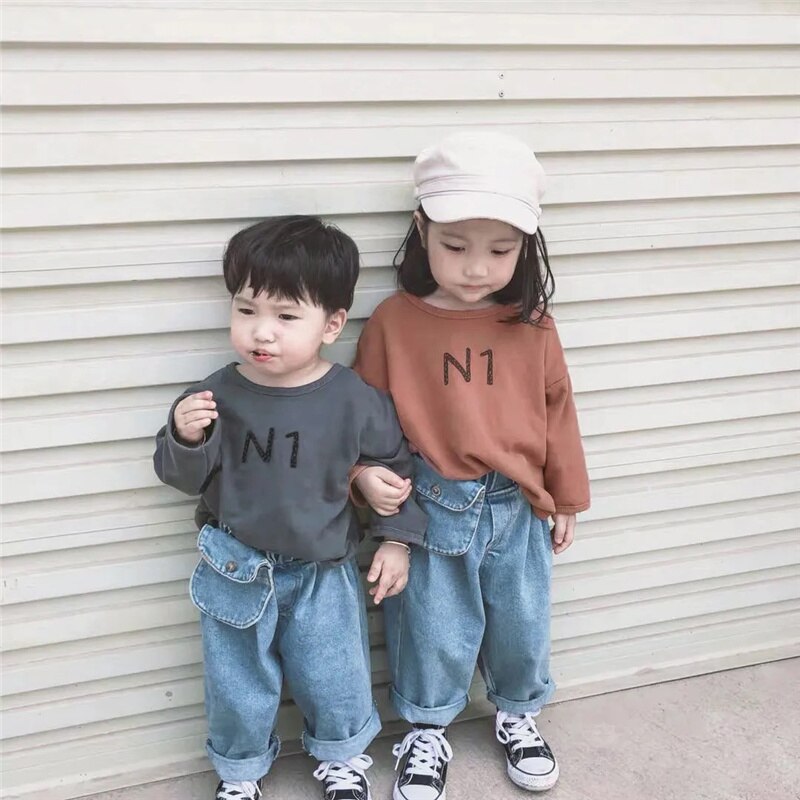 2021 primavera autunno ragazzi ragazze tasca pantaloni larghi in denim 1-6 anni bambino bambini casual all-match jeans