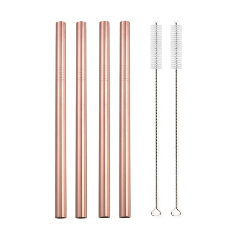 Large 12mm Bubble Tea Milkshake Straw Reusable Metal Straw 304 Stainless Steel Drinking Straws Set Bar Boba Straight Straw Tubes: Ros gold 6pcs set