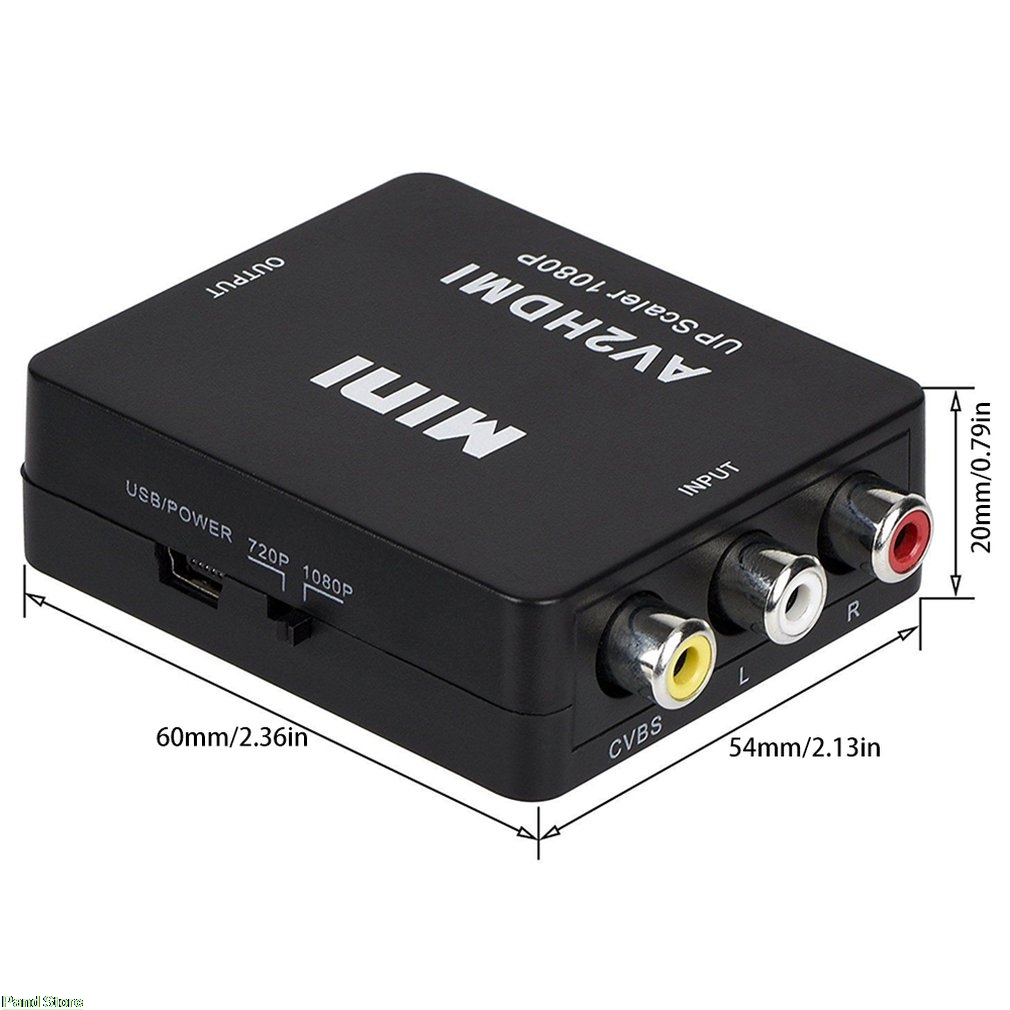 Tamaño portátil negro RCA AV a HDMI convertidor/Adaptador adecuado para Nintendo Gamecube Sega gen NES SNES N64