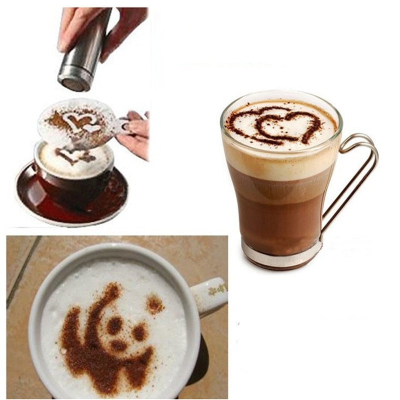 16 Stks/set Cappuccino Mold Fancy Koffie Afdrukken Model Schuim Spuiten Taart Stencils Poedersuiker Cacao Chocolade Koffie Afdrukken