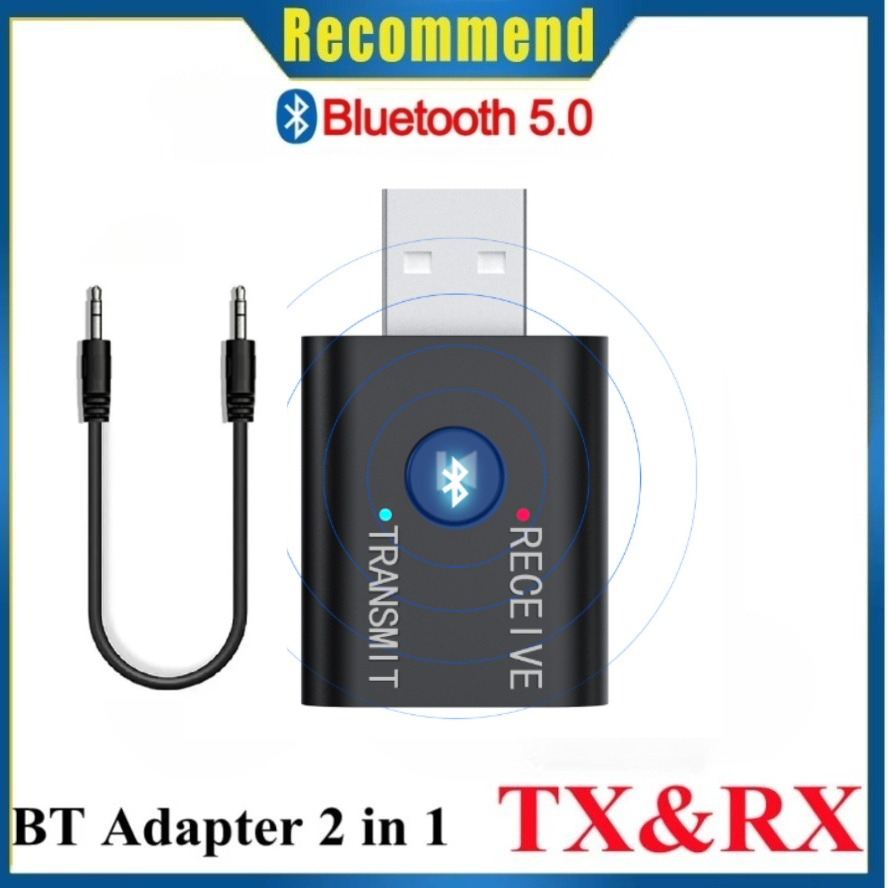 2 IN 1 USB Bluetooth 5.0 Adapter Transmiter Receiver 3.5mm Audio Dongle Wireless USB Adapter for PC Laptop TV Speaker Headset: Default Title
