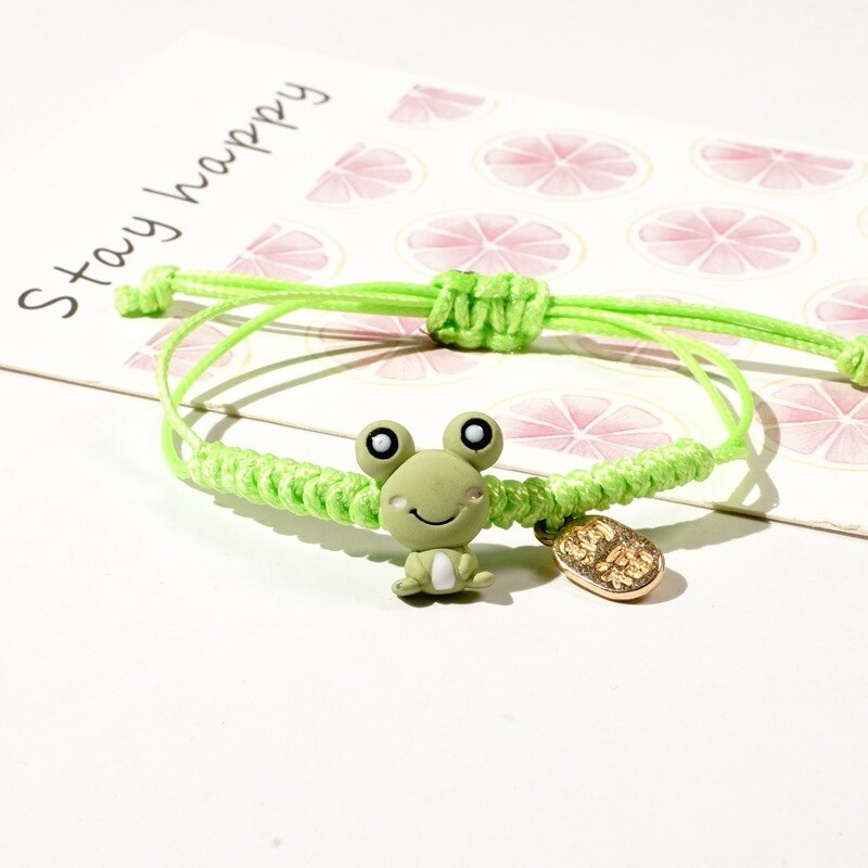 Cute Animal Children Bracelet Bikachu Dinosaur Rabbit Brown Bear Hand-Woven Rope Bracelet Adjustable Bracelet for Women: Green frog