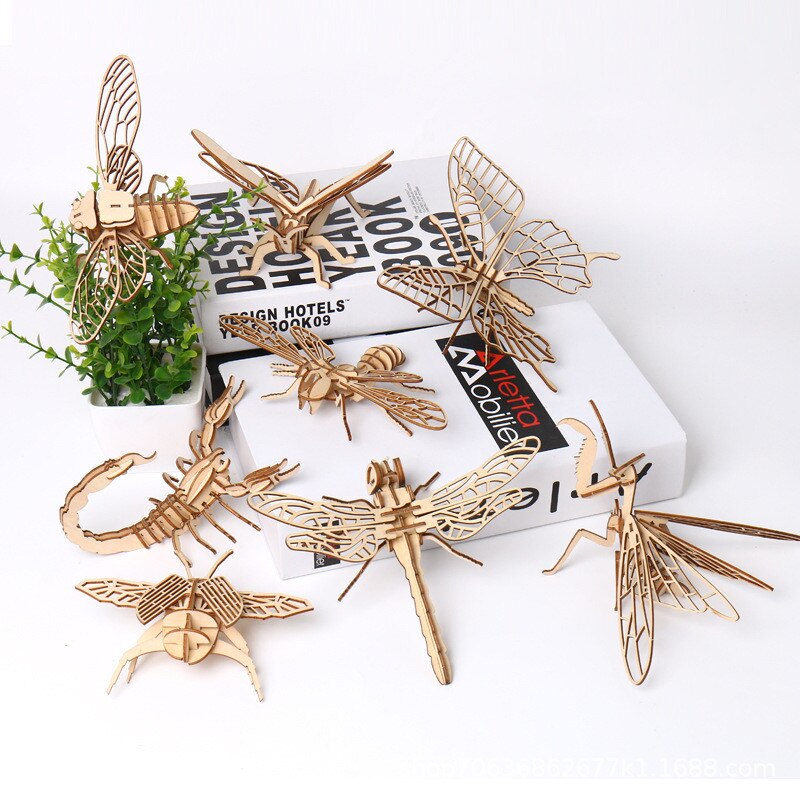 Kids Diy 3D Houten Puzzel Ambachtelijke Speelgoed Jigsaw Insect Dier Handgemaakte Montage Geschilderd Speelgoed Educatief Speelgoed Cadeau Voor Kinderen