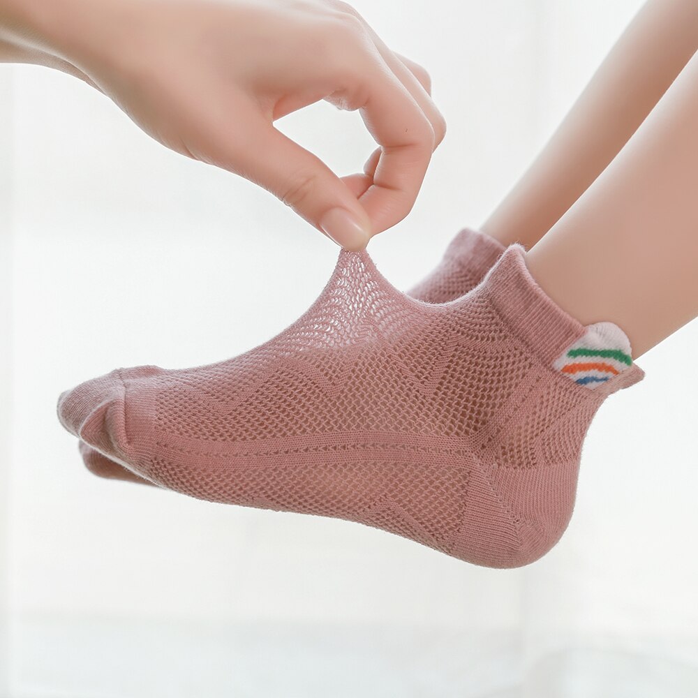 5Pairs/lot Summer Spring Baby Socks Cotton Kids Socks Rainbow Colorful Thin Mesh Socks Lovely Girls Socks