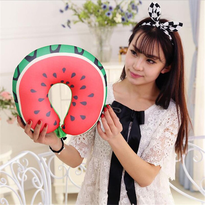 Memory Foam U Shaped Travel Pillow Neck Support Head Rest Airplane Cushion Funny Fruit Print Pillows