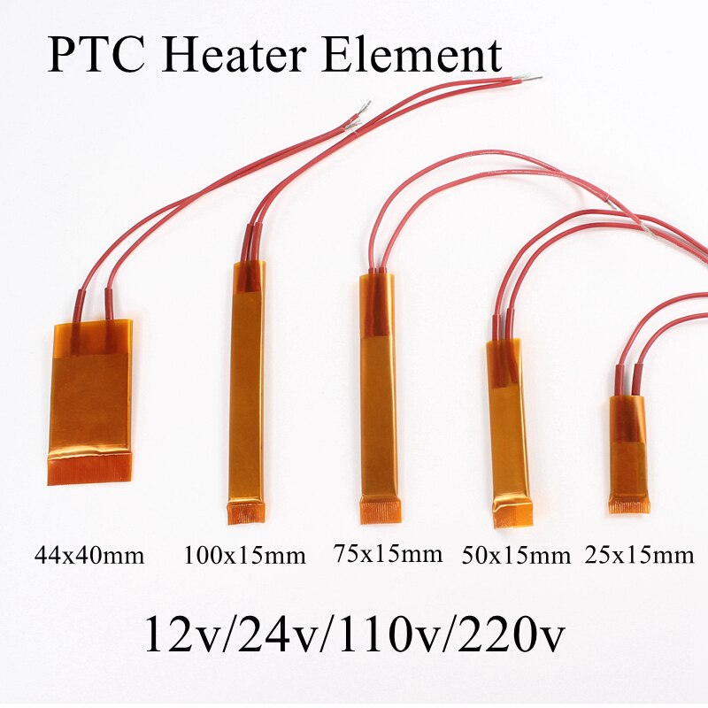 50x15mm 12V 24V 110V 220V PTC Heater Element Constant Thermostat Insulated Thermistor Ceramic Air Heating Chip Tube Film 50*15mm