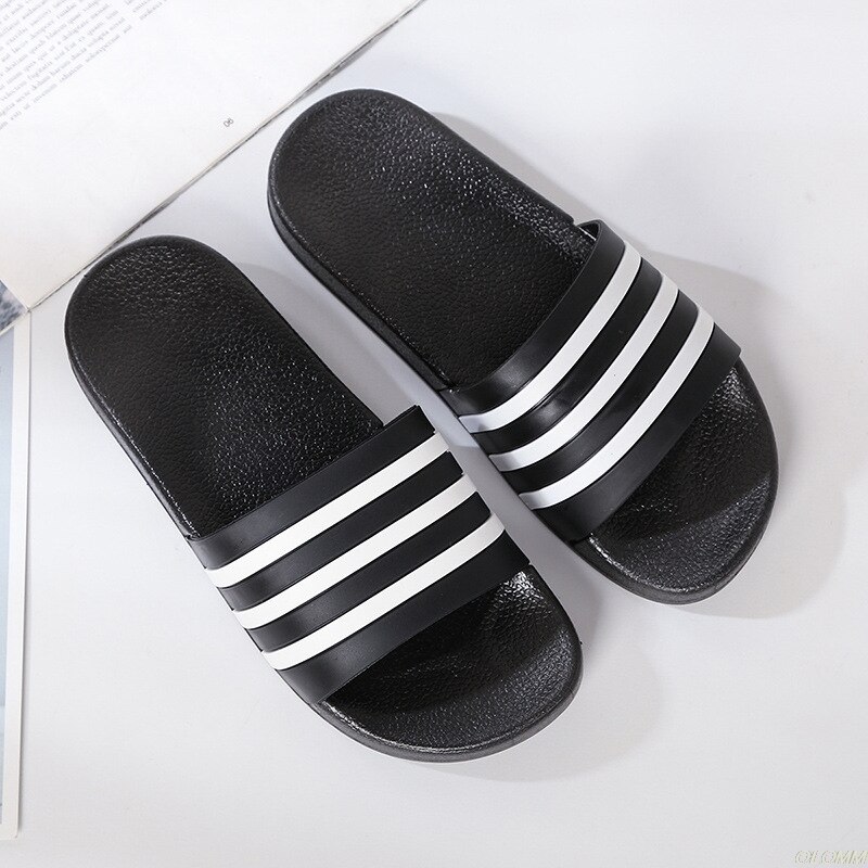 Chanclas de goma EVA para hombre y mujer, zapatos informales de rayas blancas y negras suaves, para verano