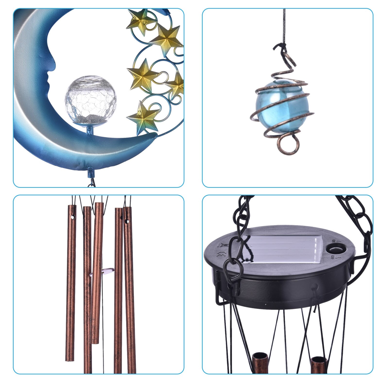 Solar Power Wind Chime Crystal Ball Moon Star Decor Landscape Light Waterproof Outdoor Windchime Light For Patio Yard Garde