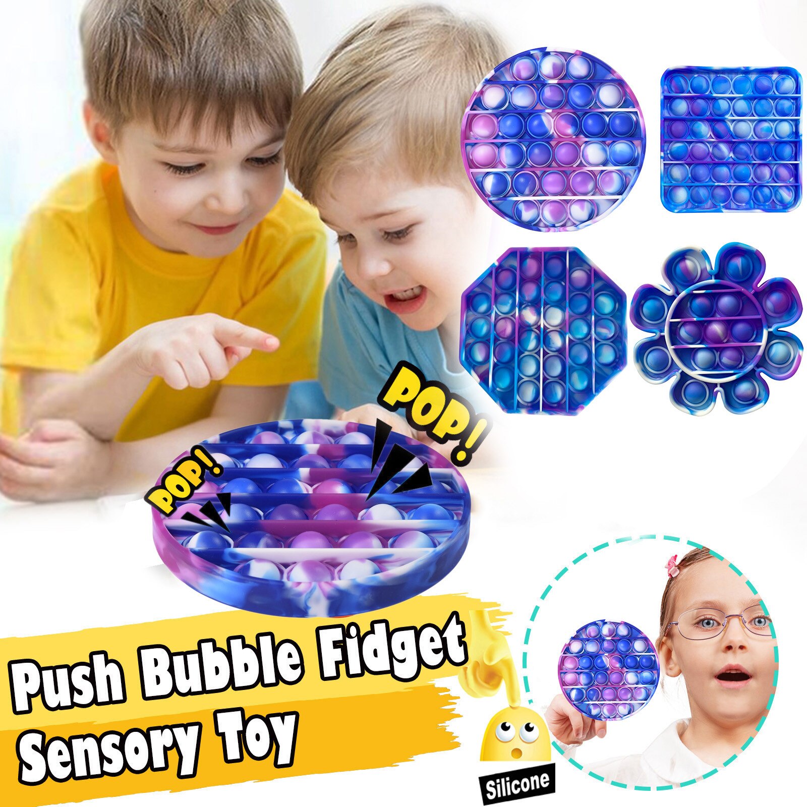 Push Pops Bubble Sensory Toy Autism Special Needs Stress Reliever Helps Relieve Stress and Increase Focus Soft Squeeze Kid Toys