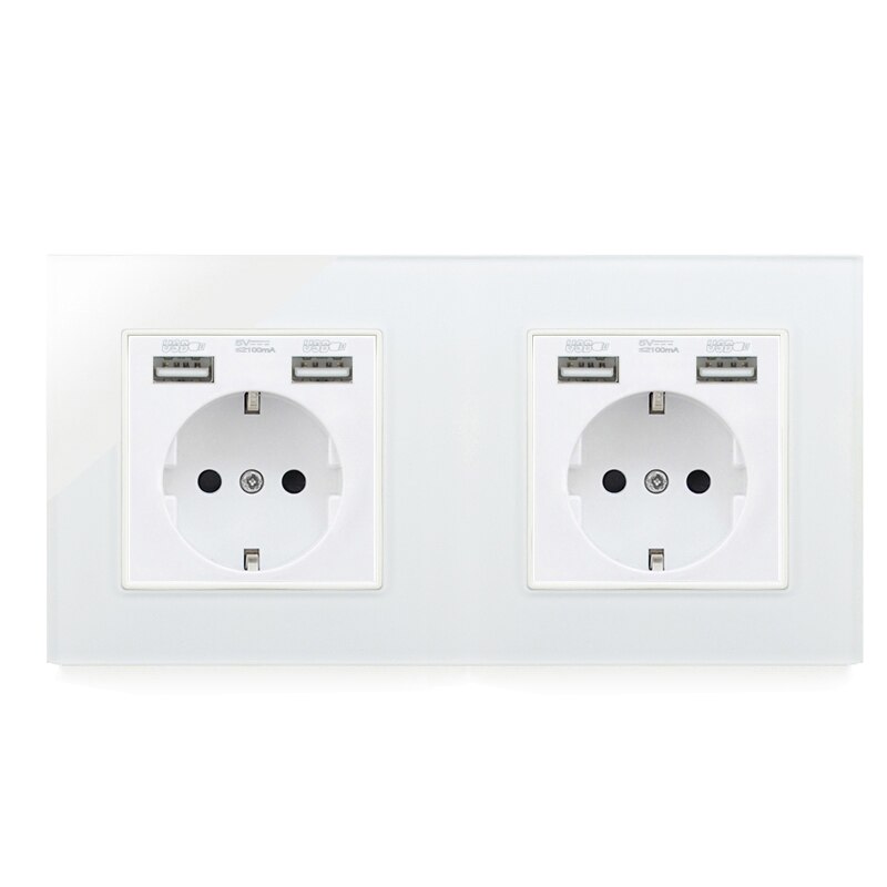 Avoir EU Standard Plug Socket Dual USB Port Wall Power Socket Glass Panel Double Triple Quadruple Socket Electrical Outlet