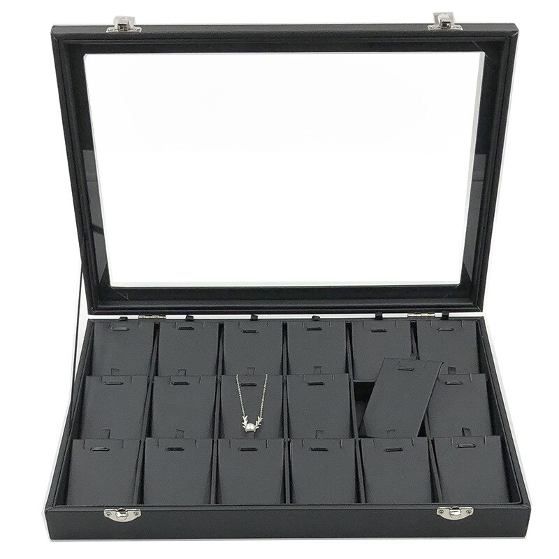 Große PU Schwarz Trage Fall mit Glas Abdeckung Schmuck Ring Display Box Tray Halter Storage Box Organizer Ohrringe Ring Armband bo: style10