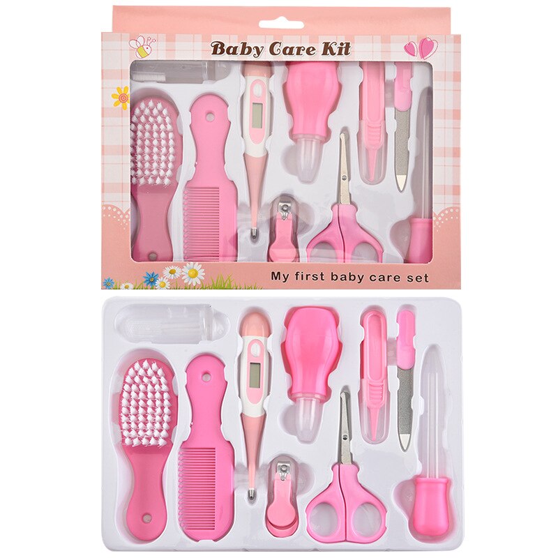 10pcs/set Baby Nail Set Portable Safety Nail Clipper Nail Care Products For Newborns Baby Health Care Nail Kit Hair Brush Set: TA582 Pink 10pcs