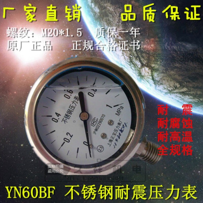 YN60BF stainless steel shock-resistant pressure gauge 0-40mpa corrosion-resistant and corrosion-resistant high-temperature steam
