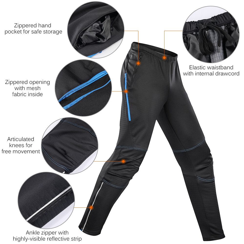 Lixada Men's Waterproof Cycling Pants Thermal Fleece Windproof Winter Bike Riding Running Sports Pants Trousers Cycling Pants