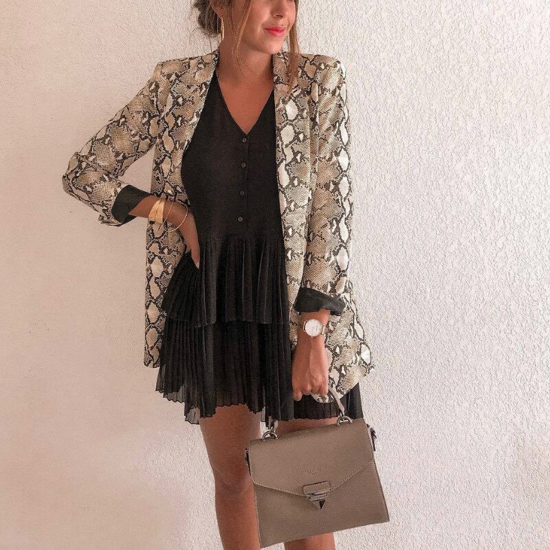 Dames python huid print jassen open steek dames dames pakken dunne vesten dames jas dames streetwear