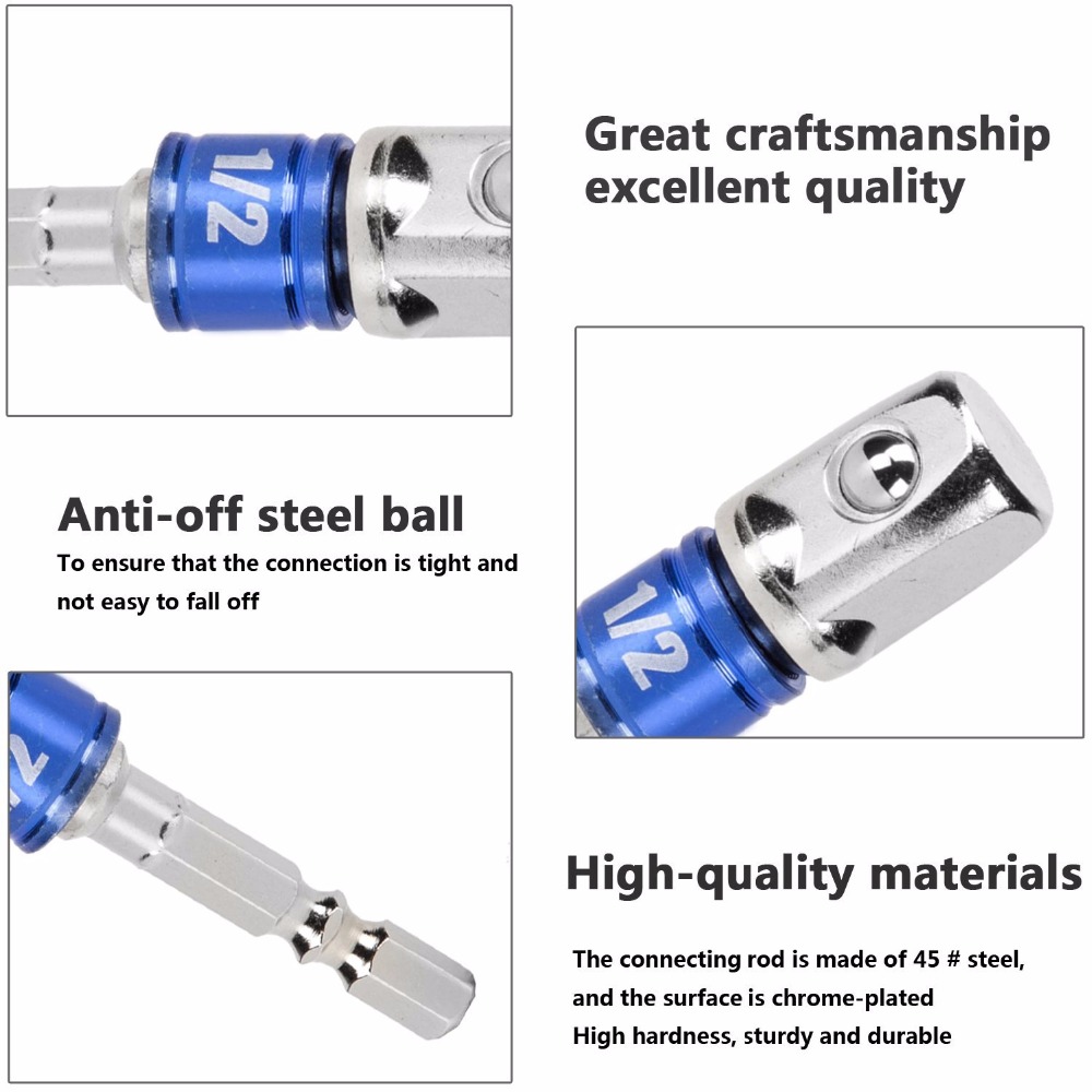 Power Hand Tools Sockets Adapter sets,3Pcs Power Extension Bit Set for Drill 1/4"3/8"1/2"+ Socket Adapter Set
