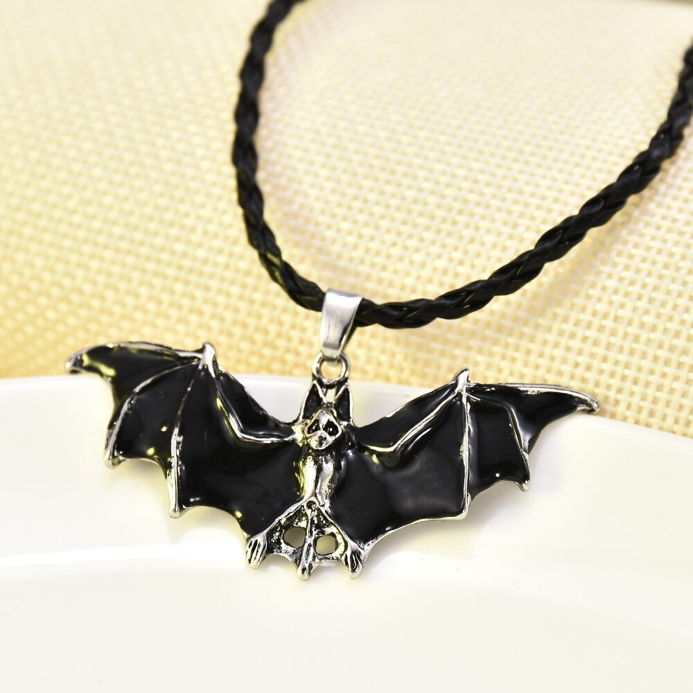 Rope Enamel Bat Pendant Necklace Unisex Gothic Jewelry Halloween