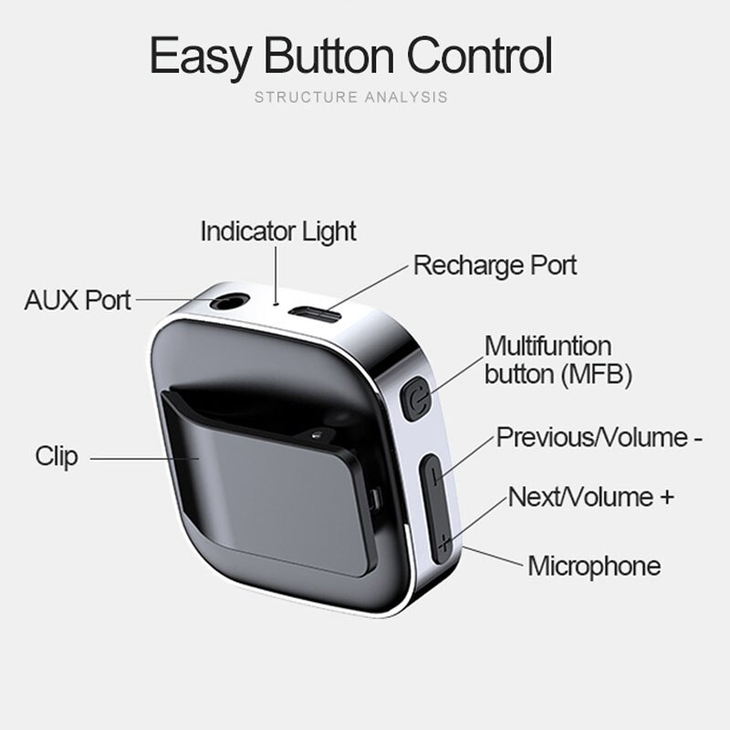 JaJaBor Bluetooth 5.0 Car Kit Handsfree Aux Audio Music Receiver Portable Wireless Bluetooth Receiver with Recharge Battery