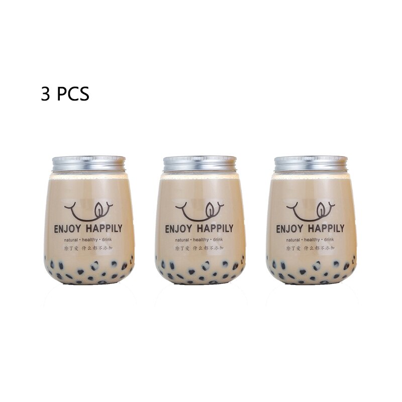 500ml plastic drinkflessen met aluminium deksels, wegwerpflessen met doorzichtige drank en water, brede hals voor snoep en thee.: 3 stuks b