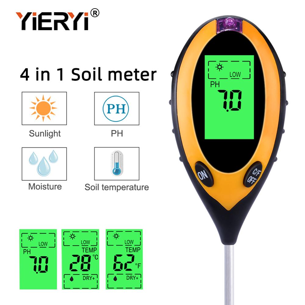 Yieryi 4 in 1 digital ph meter jordfugtighedsovervågning temperatur sollys tester til haveplanter, der opdrætter med blacklight