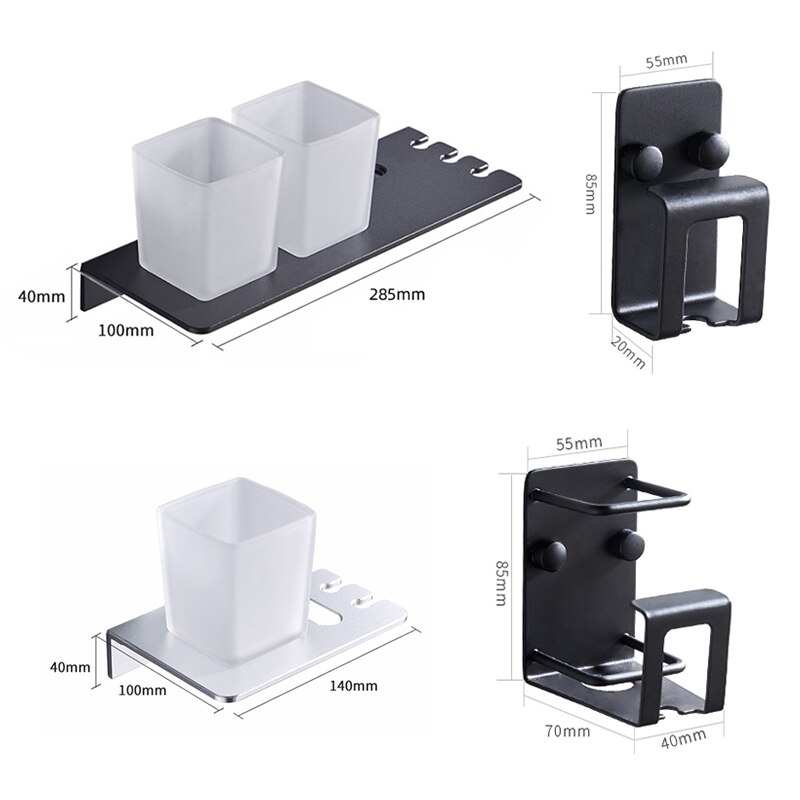 Porte-gobelet de salle de bain noir sans poinçon, porte-brosse à dents, accessoires de salle de bain multifonctions, porte-gobelet mural en métal ML6037