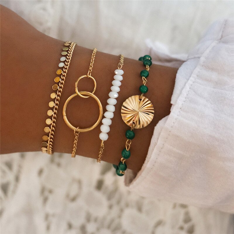 Nykøb 5 stk/sæt vintage sølvfarvede boheme armbånd wave geometrisk charme armbånd til kvinder fest smykker: 30077