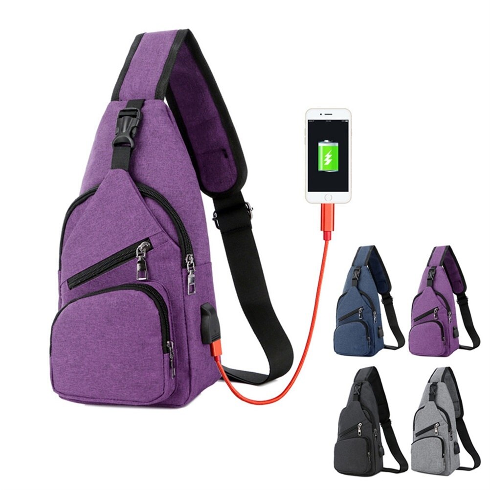 Mannen Anti-Diefstal Borst Pakken Toevallige Schoudertas Crossbody Tas Outdoor Diagonaal Borst Zak Met Usb-poort Opladen Vrouwen telefoon Tassen: Paars
