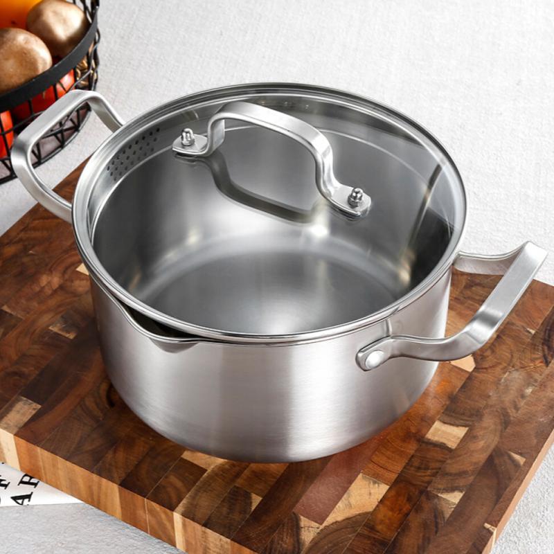 Stainless Steel Stock Pot Casserole Cooking Stockpot with Toughened Glass Lid and Non-Slip Stay-Cool Handles