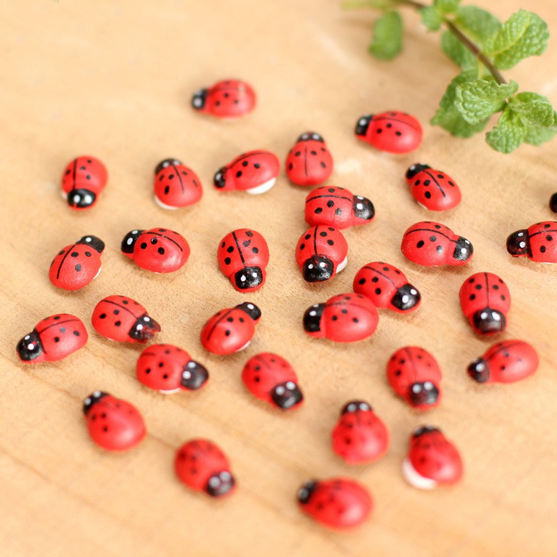 100 unids/pack Mini mariquita de madera esponja autoadhesiva pegatinas Micro paisaje decoración Mini imanes de nevera para Scrapbooking