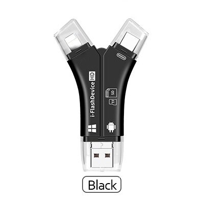 UTHAI C11 Lightning Card Reader SD TF USB C to MicroUSB Multi Card readers 4in1 Type-C Flash Drive For Iphone 7 8 11 X XR MAX: C11-Black