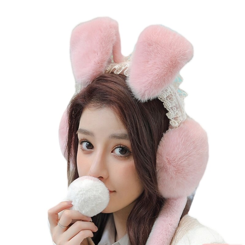 Lustige Plüsch Hase Ohrenschützer ziehen um Springen Kaninchen Ohrenschützer Nette unisex Ebene Ohr Klappe für freundlicher Kleinkind Multi Farbe: Rosa