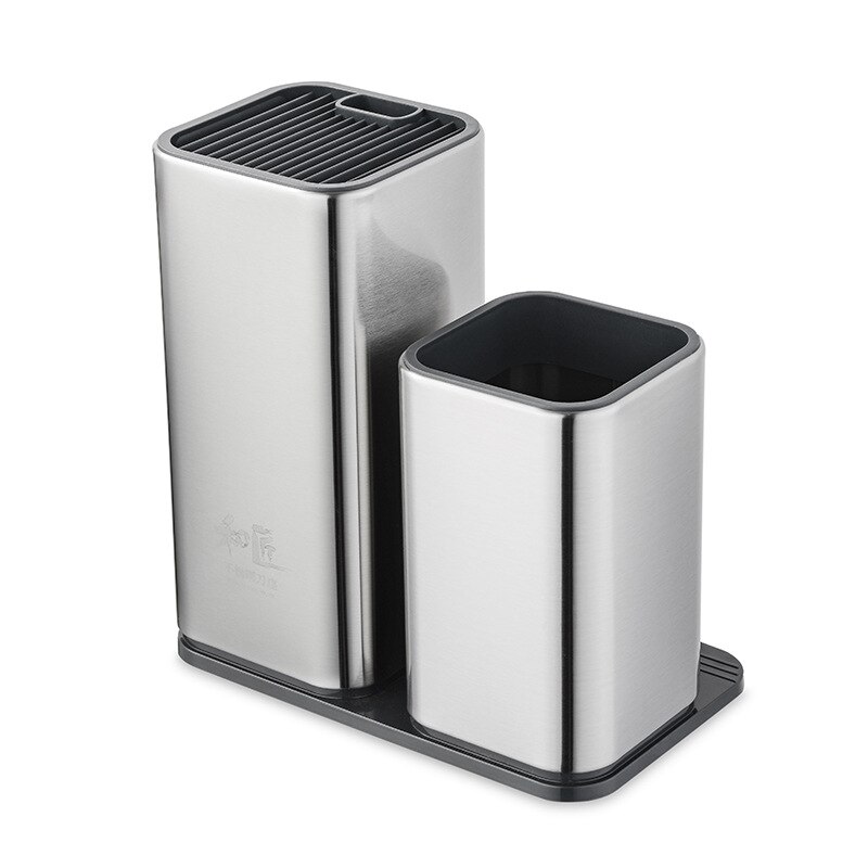 Large Capacity Kitchen Knives Tools Storage Rack Stand Block Stainless Steel Knife Cooking Tool Holder Home Kitchen Accessories: 2 in 1 Set