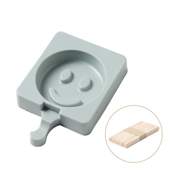 Ice Cream Popsicle Molds Cartoon Ice Silicone Frozen Storage Silicone Thick material DIY Molds Ice Cube Moulds Ice Cream Makers: 14 Smil face gray