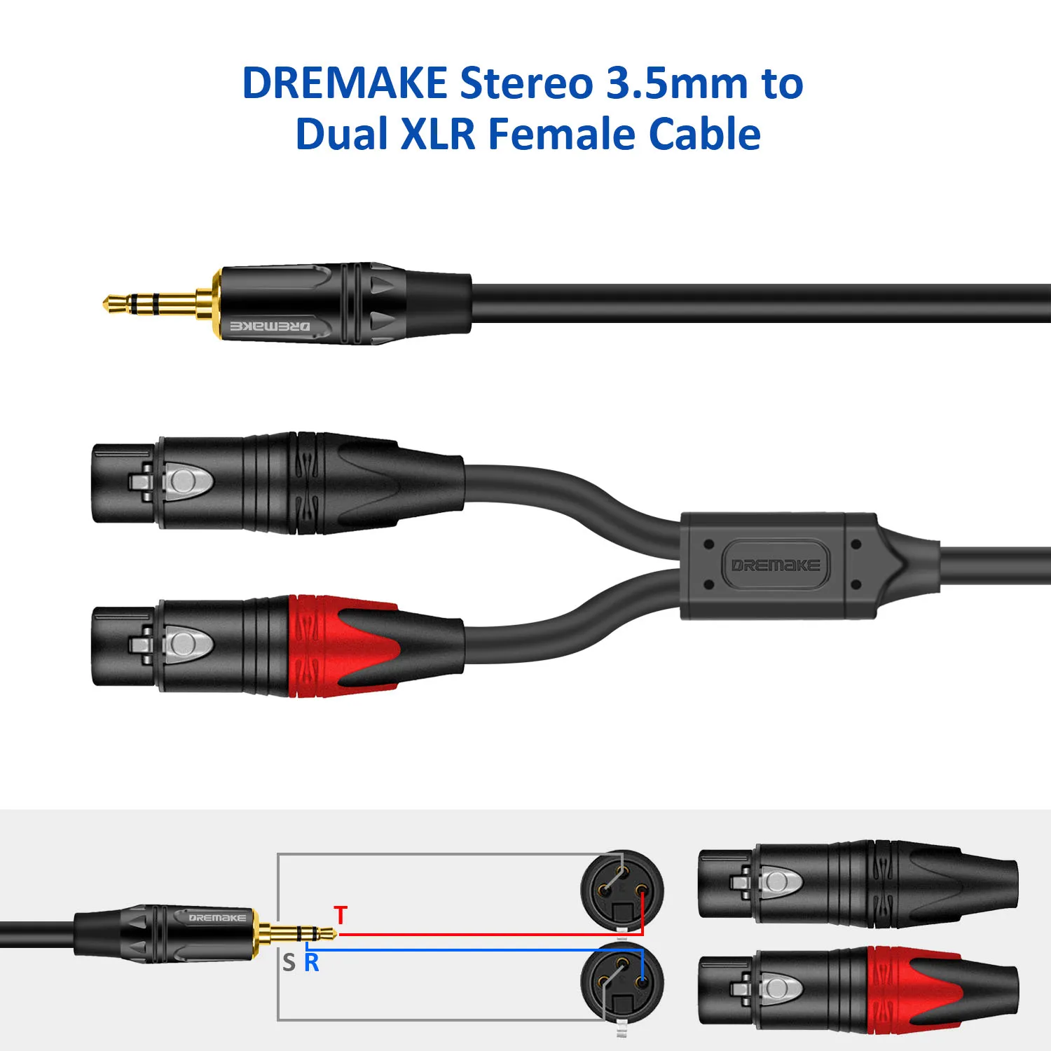 DREMAKE Cavo scoppiare Aux da 3,5 mm a doppio XLR da 1/8 pollici a doppia spina XLR Cavo adattatore Audio sdoppiatore a Y bilanciato da XLR a 3,5 mm
