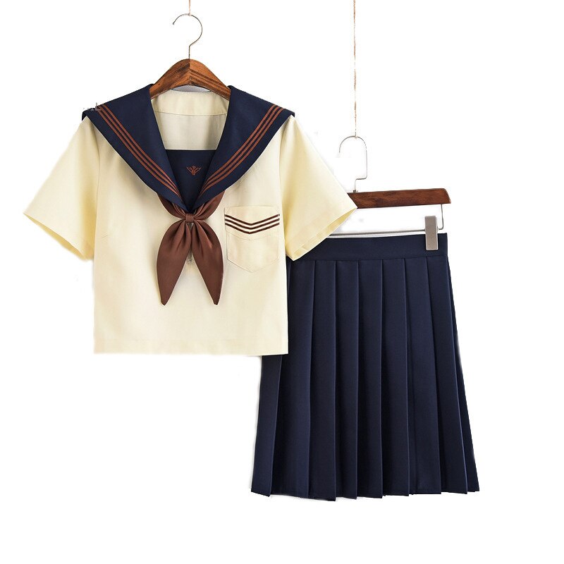 Japanese School Uniforms Sailor Suit Jk Uniforms College Middle School Uniform for Girls Students Light Yellow Costume