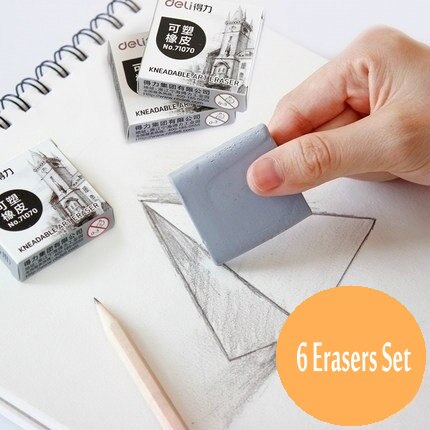 6PCS/Set Kneadable Eraser Pack Art Supplies Sketch Drawing Eraser Soft Kneaded Eraser Pencil Erasers For Kids