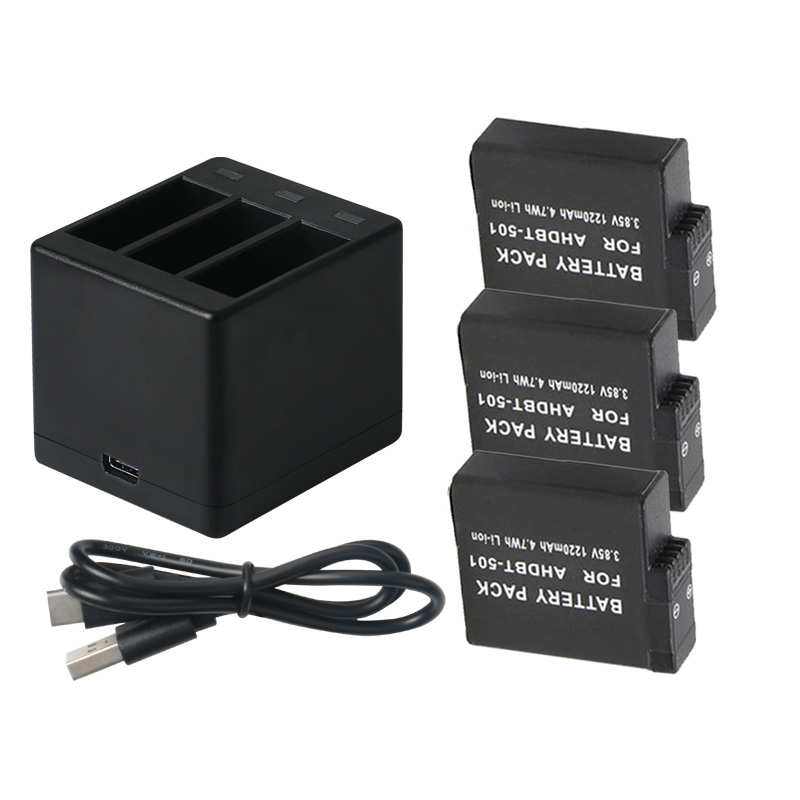 3 voies Hero 8 chargeur de batterie LED boîtier de charge boîtier de transport boîtier de batterie pour GoPro Hero 8 7 Hero 6 5 accessoires noirs