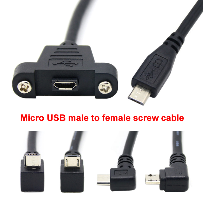 30 cm Micro-USB, 5-polig, 90-Grad-USB 2.0-Stecker auf Micro-Buchse, Verlängerungskabel, Rastermaß 27 mm, mit Schrauben, Loch für Schalttafelmontage