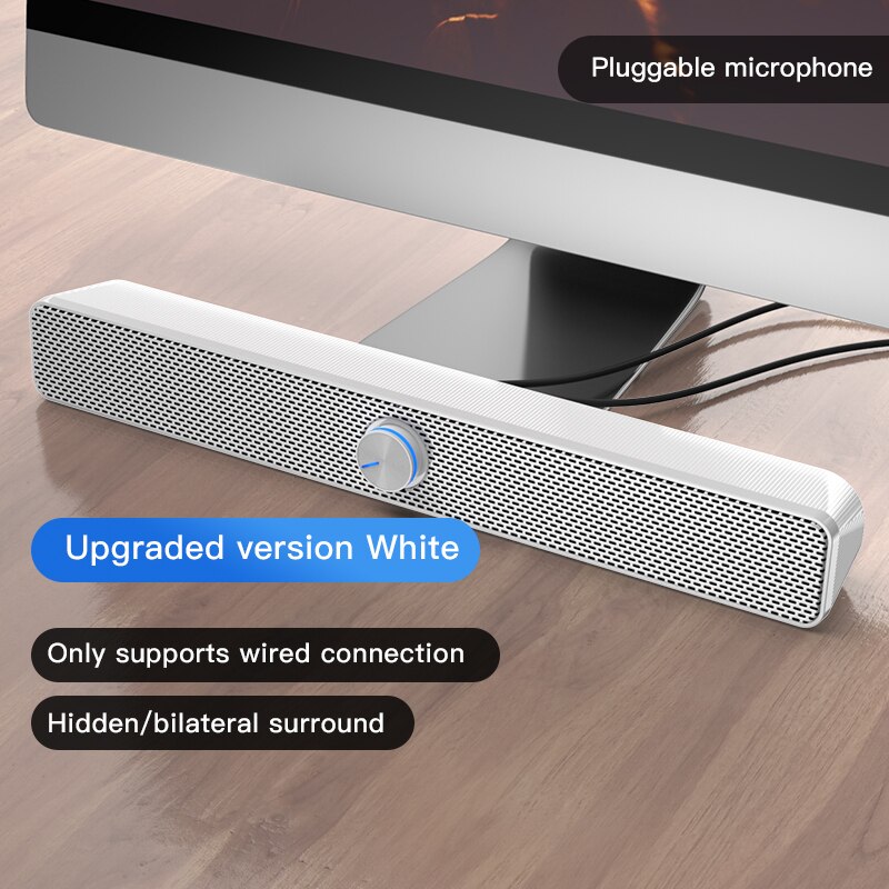 Bluetooth Computer Speaker USB Wired Powerful Bar Stereo Subwoofer Bass Speakers Surround Soundbar for PC Laptop TV Loudspeaker: wired can plug mic W
