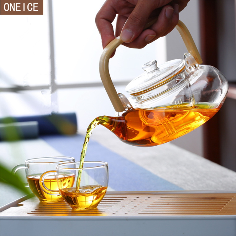 heat-resistant glass teapot Chinese tea set Kung Fu Pu'er teapot bamboo handles built-in glass tea leak coffee pot