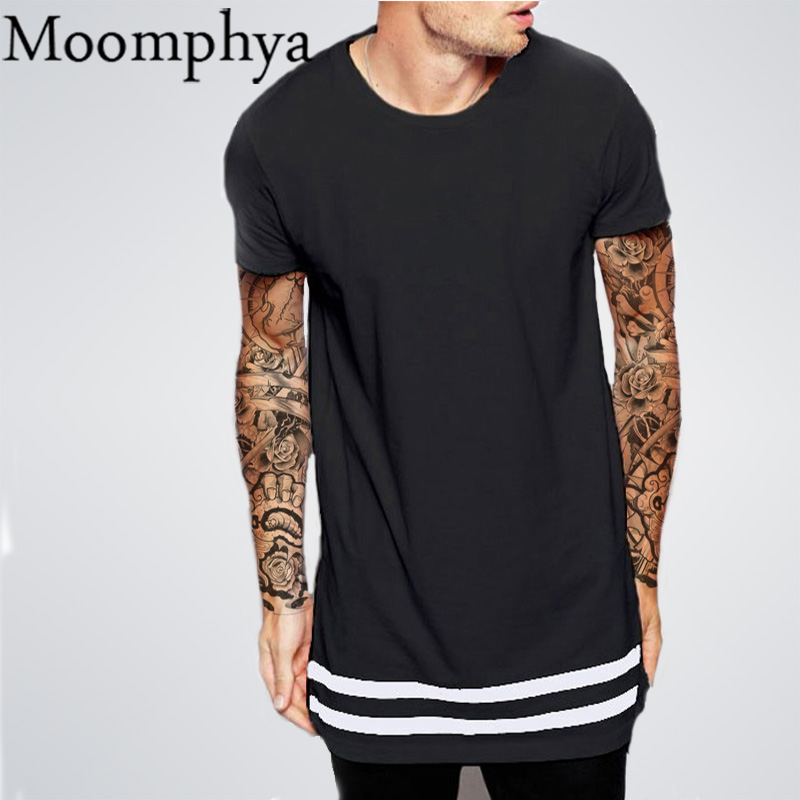 Moomphya t-shirt Homme, Streetwear, à rayures, à longline, à ourlet rayé