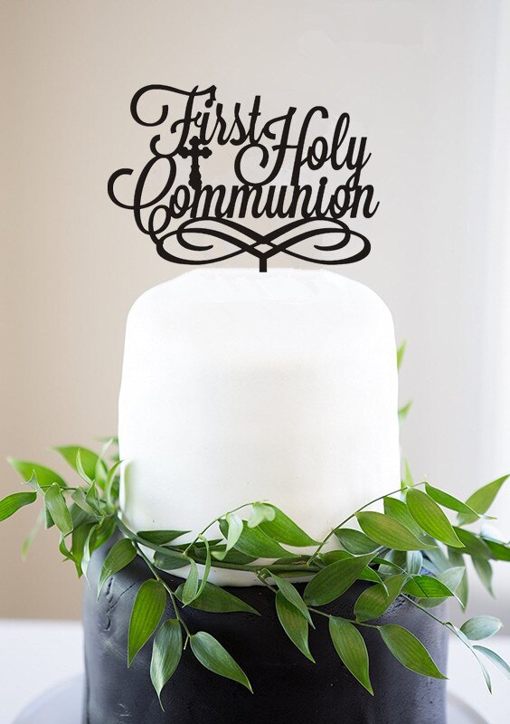 Eerste Heilige Communie Cake Topper Doopsel Acryl Religieuze Centerpieces Meisje Jongen Cake toppers Goud Zilver Taart Decoraties: Black / standar shipping