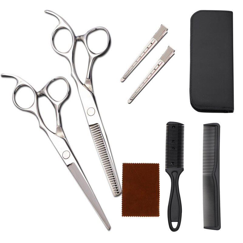Costway 440 Steel 6 Inch Black Hair Scissors Set Cutting Barber Salon Haircut Thinning Shears Hairdressing Scissors: silvery suit1