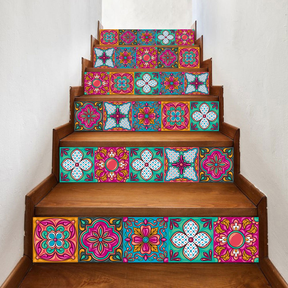 Colorful Strip Tiles Wall Stickers Bathroom Kitchen Stairs Tile Ceramics Decoration Wallpaper Peel &amp; Stick PVC Art Mural Poster