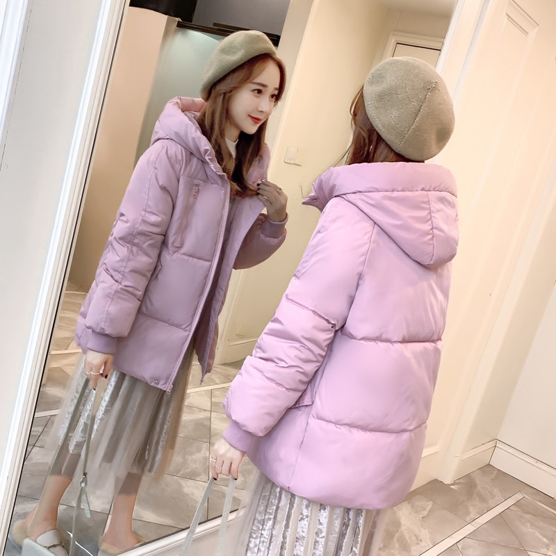 Vinterjacka för kvinnor huvkappa i koreansk stil dam dunjackor dam parkas fritidsjackor vindtät regntät