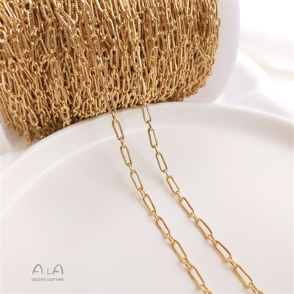 14K Vergulde Reliëf In Reliëf Gemaakte Batch Bloem Liefde Kettingpatroon Lange O Ketting Diy Eerste Sieraden Ketting Losse Ketting