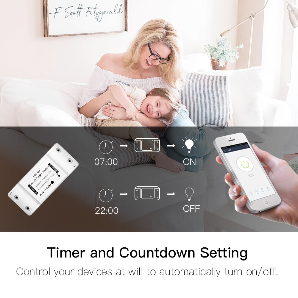 Interruptor de luz inteligente con WiFi/Bluetooth, temporizador Universal, Control remoto inalámbrico con aplicación Smart Life, funciona con Alexa y Google Home