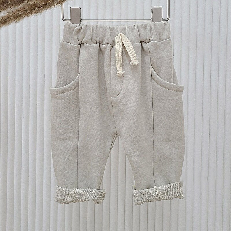 Children Clothing For Autumn And Winter Boys And Girls Harem Pants Baby Hip Pants Children's Pants Thicken Baby Trousers: beige white / 24M   90cm