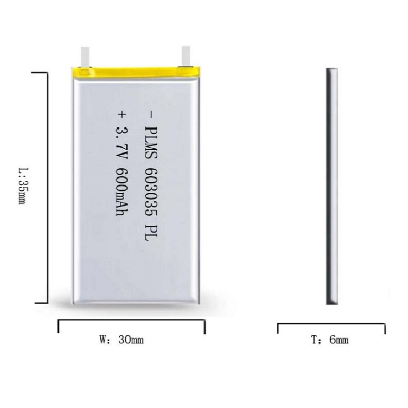 Polymer batterij 600 mah 3.7 V 603035 smart home Li voor dvr GPS mp3 mp4