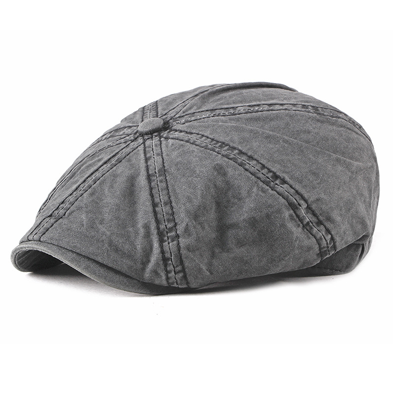 Gorros octogonales informales de ocho hojas para hombres, gorras de vendedor de periódicos, sombreros de pintores, boinas de algodón, gorras planas de espiga, Gavroche de 58-60cm: Black
